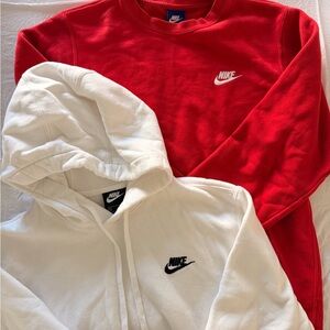 Nike Red Crewneck and White Hoodie Set